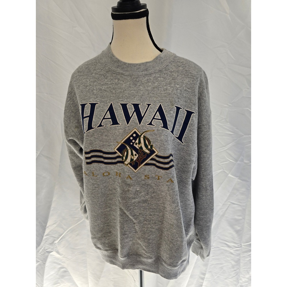 Vintage Activewear Hawaii Aloha State Graphic‎ Sweatshirt Gray Large